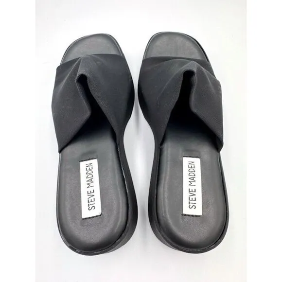 NWT Steve Madden Womens Black Platform Slide Sandals Size 10