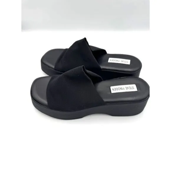 NWT Steve Madden Womens Black Platform Slide Sandals Size 10
