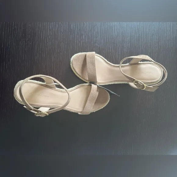 NWT Stuart Weitzman Suede espadrille wedge sandals heels Nude jute beige 40.5/10