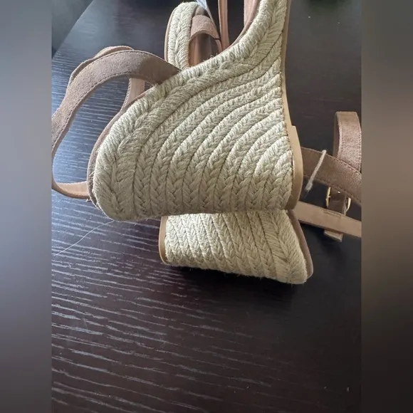 NWT Stuart Weitzman Suede espadrille wedge sandals heels Nude jute beige 40.5/10