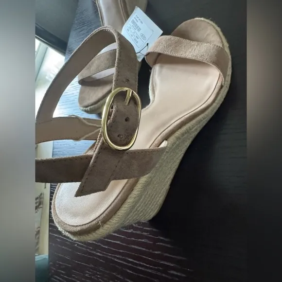 NWT Stuart Weitzman Suede espadrille wedge sandals heels Nude jute beige 40.5/10