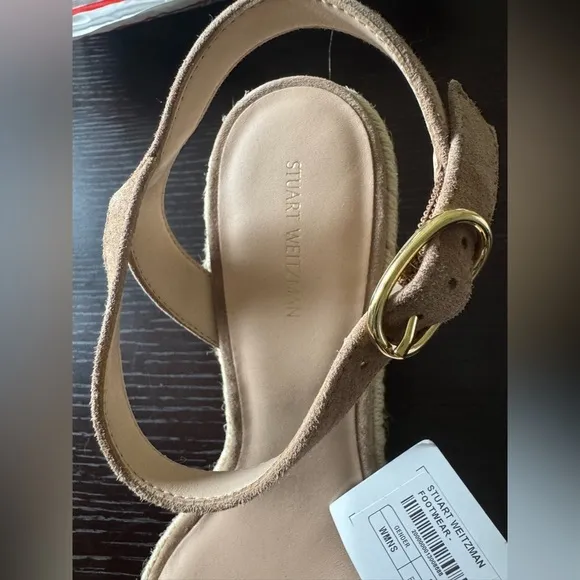 NWT Stuart Weitzman Suede espadrille wedge sandals heels Nude jute beige 40.5/10