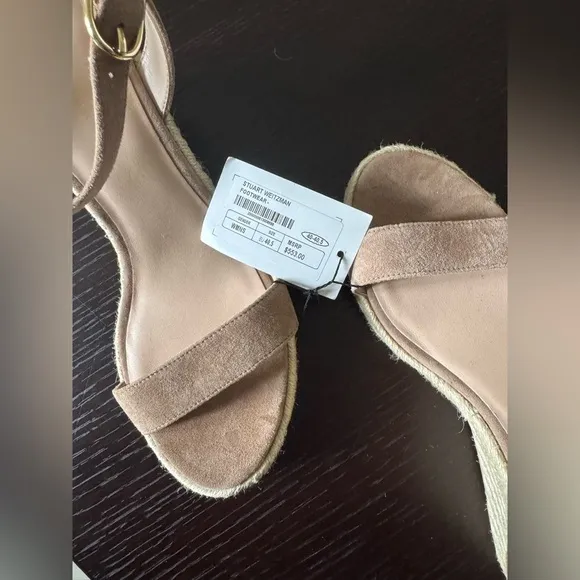 NWT Stuart Weitzman Suede espadrille wedge sandals heels Nude jute beige 40.5/10