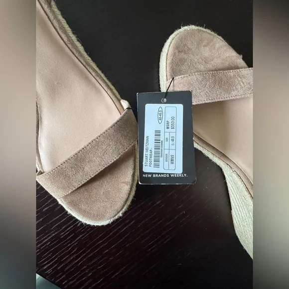NWT Stuart Weitzman Suede espadrille wedge sandals heels Nude jute beige 40.5/10