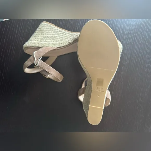 NWT Stuart Weitzman Suede espadrille wedge sandals heels Nude jute beige 40.5/10