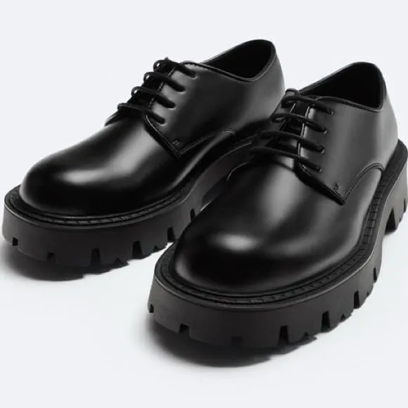 NWT. Zara Man Black Chunky Sole Derby Shoes. Size 9, 11.