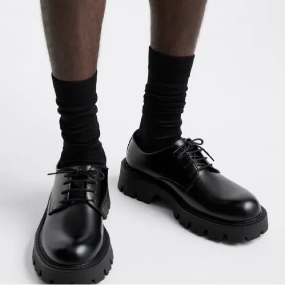 NWT. Zara Man Black Chunky Sole Derby Shoes. Size 9, 11.