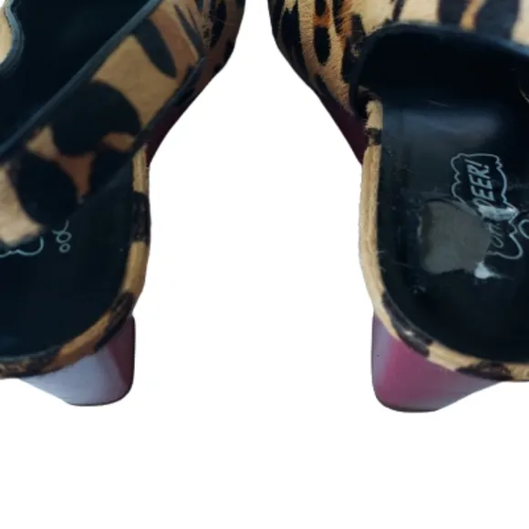 Oh Deer! Lipstick Calf Hair Red Wedge Slingback Shoes Size 9