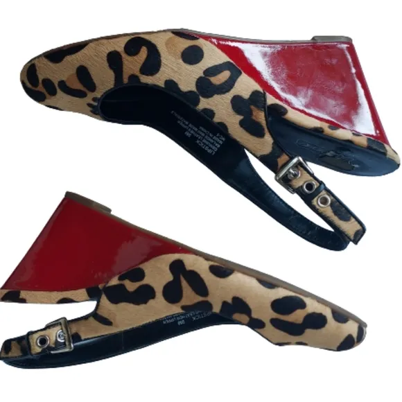 Oh Deer! Lipstick Calf Hair Red Wedge Slingback Shoes Size 9