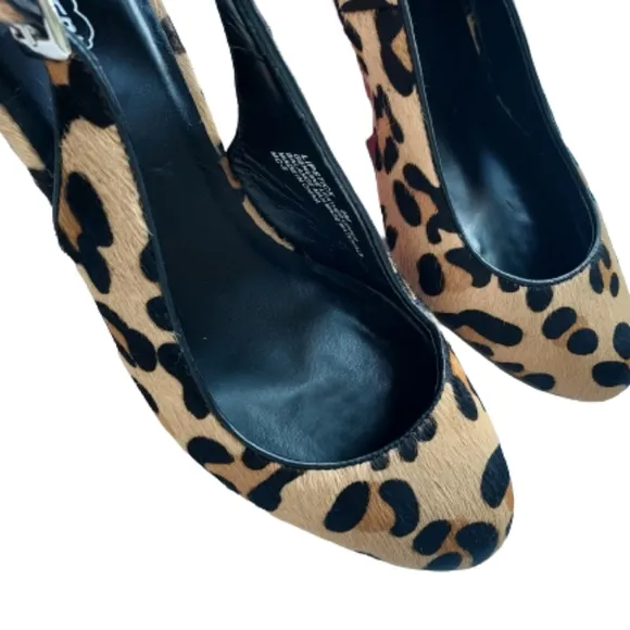 Oh Deer! Lipstick Calf Hair Red Wedge Slingback Shoes Size 9