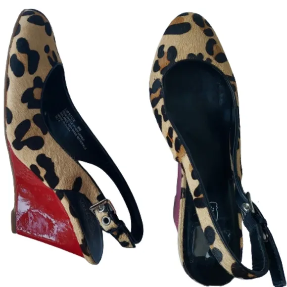 Oh Deer! Lipstick Calf Hair Red Wedge Slingback Shoes Size 9