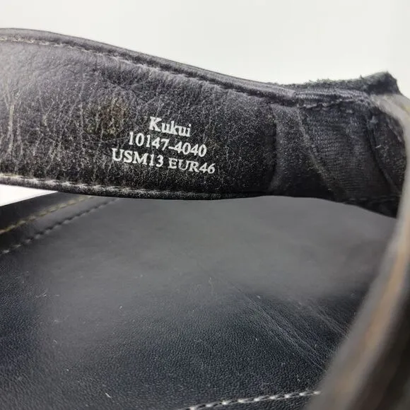 Olukai Kukui Men's Sandals Size 12 Black Leather Flip Flops Thongs Shoes