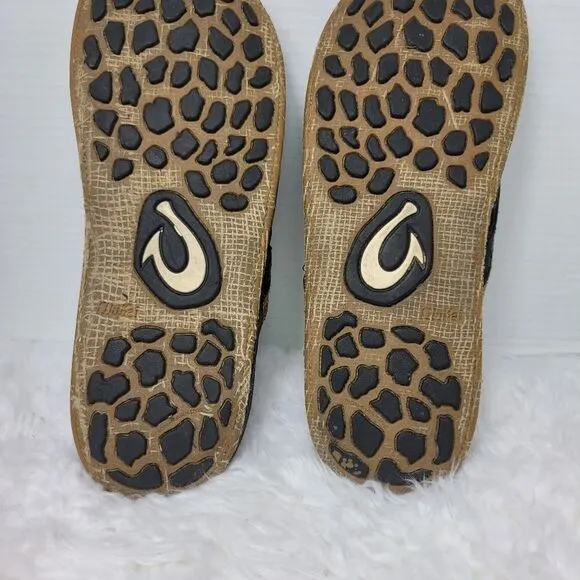 Olukai Kukui Men's Sandals Size 12 Black Leather Flip Flops Thongs Shoes