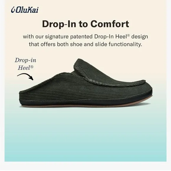 OLUKAI Moloa ‘le Men’s “Eco-Fleece” Slipper Green Size 10