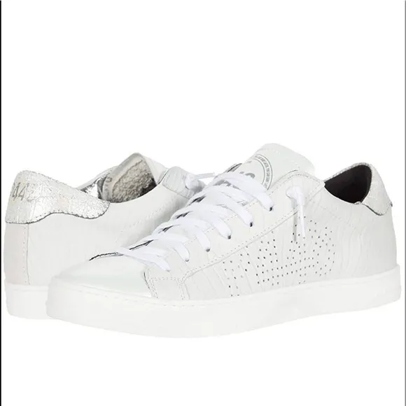 P448 John Sneakers Low Top Lace Up Iridescent White Beige Sz 35 EU/ 5-5.5 US