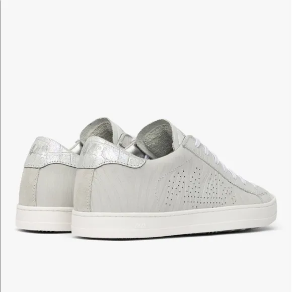 P448 John Sneakers Low Top Lace Up Iridescent White Beige Sz 35 EU/ 5-5.5 US