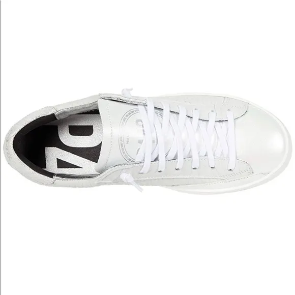 P448 John Sneakers Low Top Lace Up Iridescent White Beige Sz 35 EU/ 5-5.5 US
