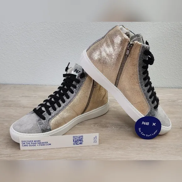 P448 Starbs Panama Metallic High Top Sneakers shoes 39 New Italy surf later 8.5