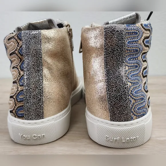P448 Starbs Panama Metallic High Top Sneakers shoes 39 New Italy surf later 8.5