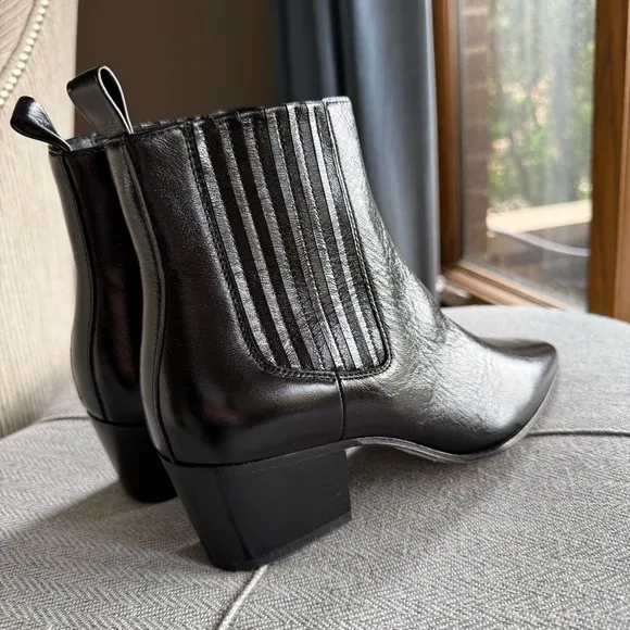 Paige Lyra Pointed Toe Chelsea Elegant Black Ankle Boots