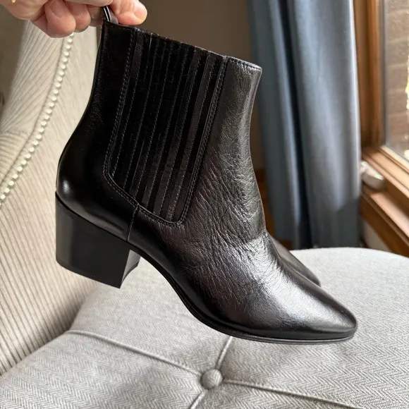 Paige Lyra Pointed Toe Chelsea Elegant Black Ankle Boots