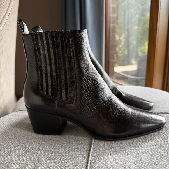 Paige Lyra Pointed Toe Chelsea Elegant Black Ankle Boots