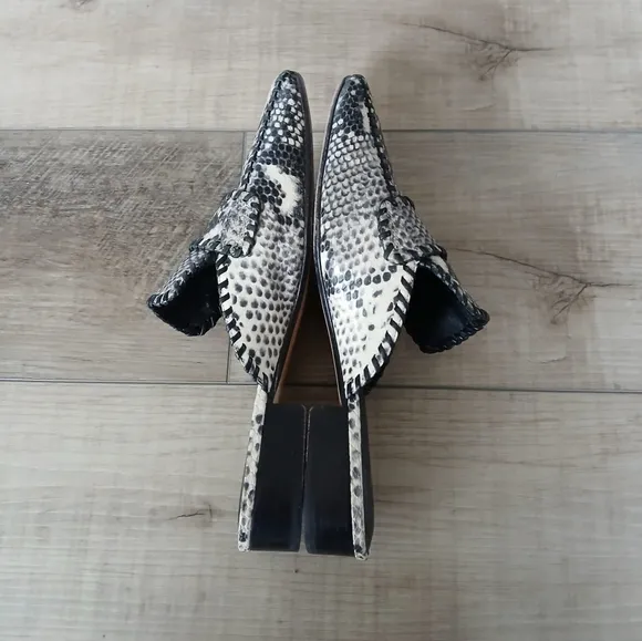 Paige Whipstitch Eden Womens Snakeskin Embossed Loafer Mules Shoes Size 8.5