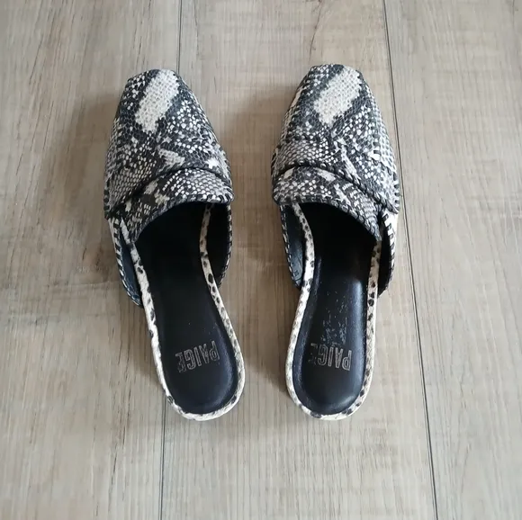 Paige Whipstitch Eden Womens Snakeskin Embossed Loafer Mules Shoes Size 8.5