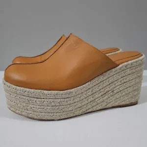Paloma Barcelo Hebe Wedge Clog Mule Espadrille Womens Orche Orange Leather EU 40