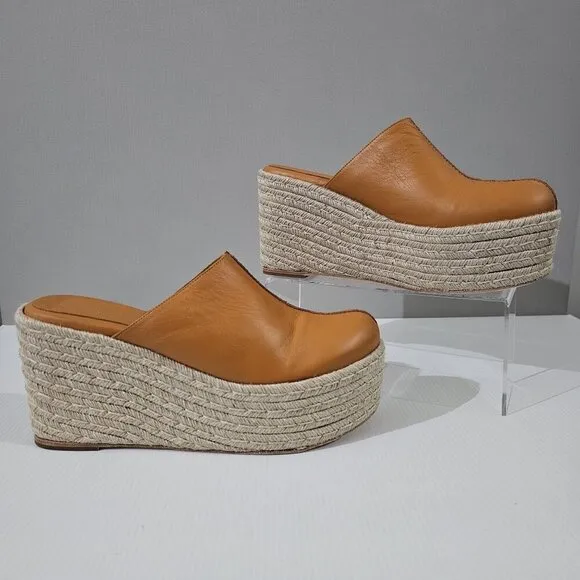 Paloma Barcelo Hebe Wedge Clog Mule Espadrille Womens Orche Orange Leather EU 40