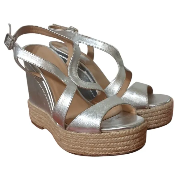 Paloma Barcelo Silvet Leather Wedge Sandals Women's Spanish Espadrilles size 6