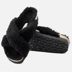 Papillio‎ Birkenstock Daytona Shearling Teddy Black Platform Sandals Size 41 EUC