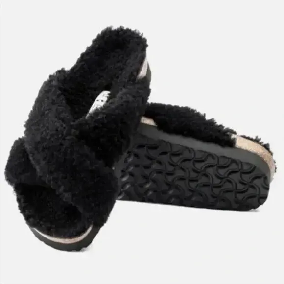 Papillio‎ Birkenstock Daytona Shearling Teddy Black Platform Sandals Size 41 EUC
