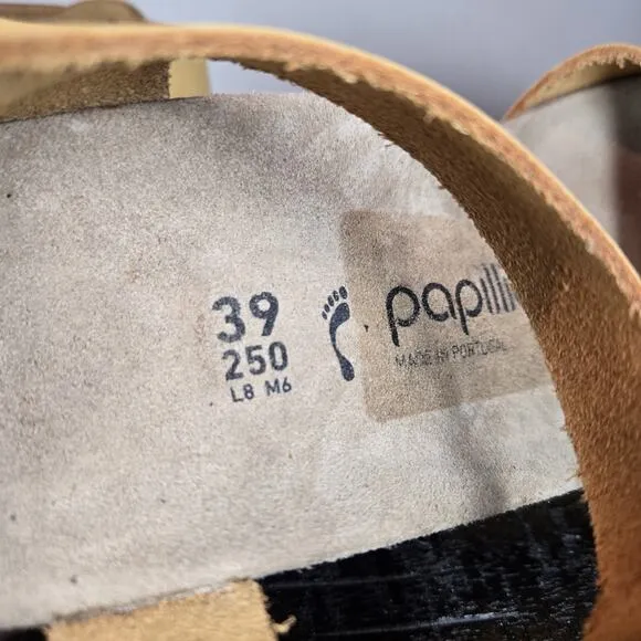 Papillio Soley Wedge Womens 8 EU 39 Narrow Leather Sandals Yellow Brown