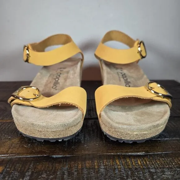 Papillio Soley Wedge Womens 8 EU 39 Narrow Leather Sandals Yellow Brown