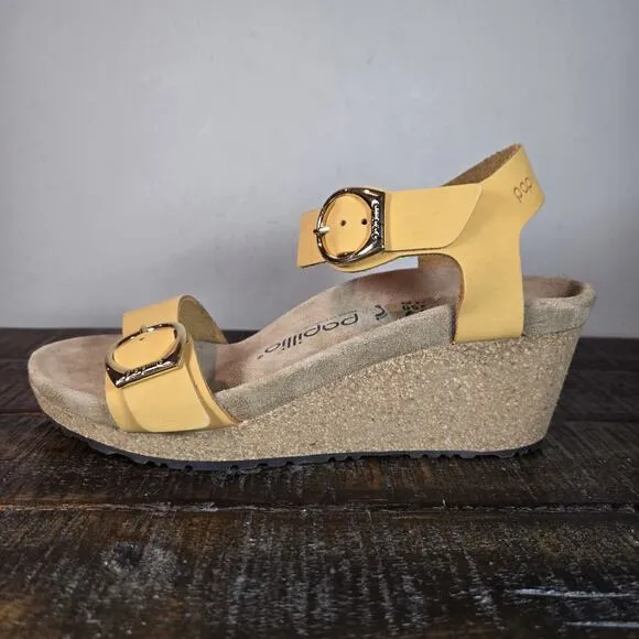 Papillio Soley Wedge Womens 8 EU 39 Narrow Leather Sandals Yellow Brown