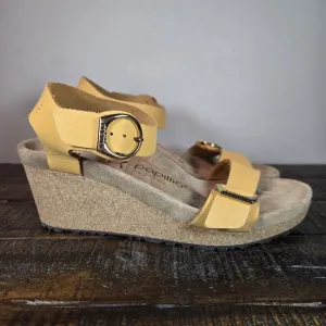 Papillio Soley Wedge Womens 8 EU 39 Narrow Leather Sandals Yellow Brown