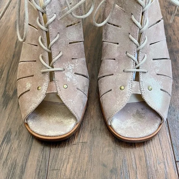 Paul Green • Cosmo peep toe sandal heeled lace up gold gladiator cage bootie