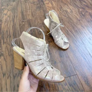 Paul Green • Cosmo peep toe sandal heeled lace up gold gladiator cage bootie