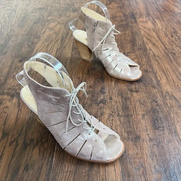 Paul Green • Cosmo peep toe sandal heeled lace up gold gladiator cage bootie