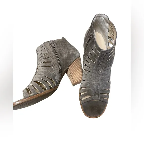 Paul Green Cynthia Cage Woven Leather Suede Peep Toe Heel Austria Sz 5.5 US 7.5