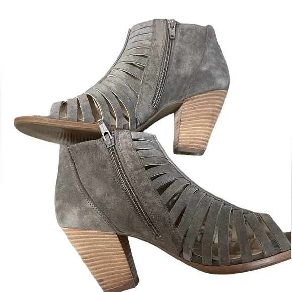 Paul Green Cynthia Cage Woven Leather Suede Peep Toe Heel Austria Sz 5.5 US 7.5