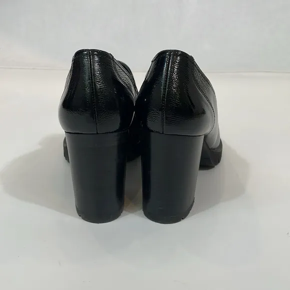 Paul Green Shoes Size 10.5 Black Patent Leather Heels Chunky Loafer Style EUC