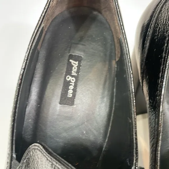 Paul Green Shoes Size 10.5 Black Patent Leather Heels Chunky Loafer Style EUC