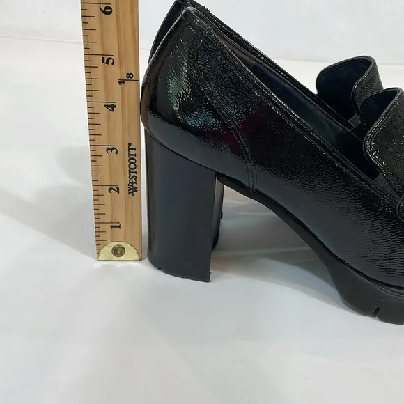 Paul Green Shoes Size 10.5 Black Patent Leather Heels Chunky Loafer Style EUC