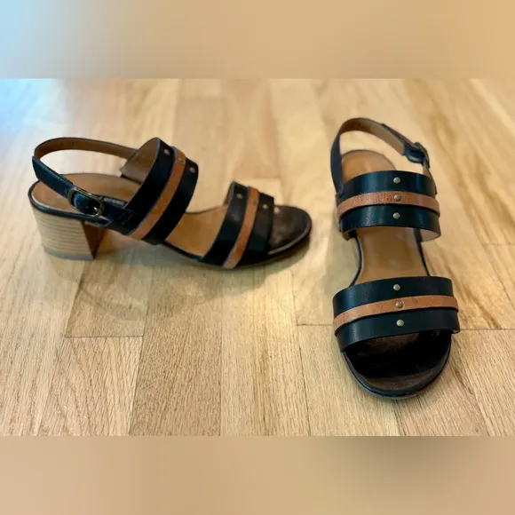 Paul Green Vicky Slingback Sandal, Leather, Black, Brown, 2” Heel, US 7 / UK 4.5