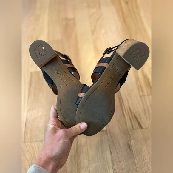Paul Green Vicky Slingback Sandal, Leather, Black, Brown, 2” Heel, US 7 / UK 4.5