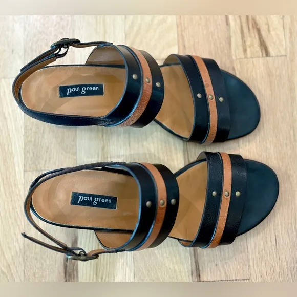 Paul Green Vicky Slingback Sandal, Leather, Black, Brown, 2” Heel, US 7 / UK 4.5