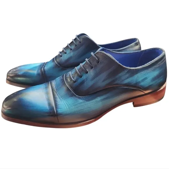 Paul Parkman Men's Captoe Oxfords Blue &amp; Turquoise (ID#1744-BTQ)