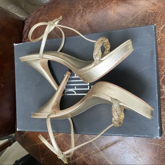Pelle Moda gold braided ankle heel sandals 8